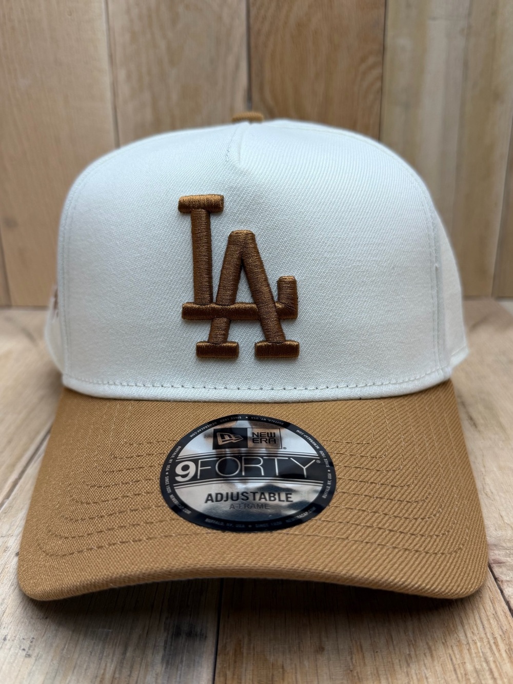 LA Dodgers New Era 9FORTY Dodger Stadium Patch Cream/Tan Adjustable Hat Cap New